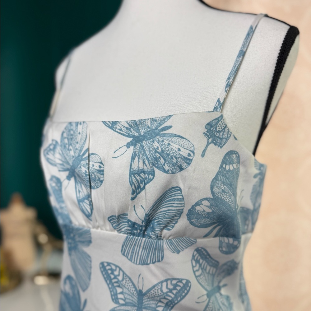 Shekou Butterfly Effect NWT 100% Satin Y2K Inspired Blue White Slip Dress - Picture 3 of 11